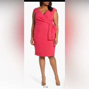 Eliza J CAP SLEEVE DRAPE CREPE SHEATH DRESS IN PINK
